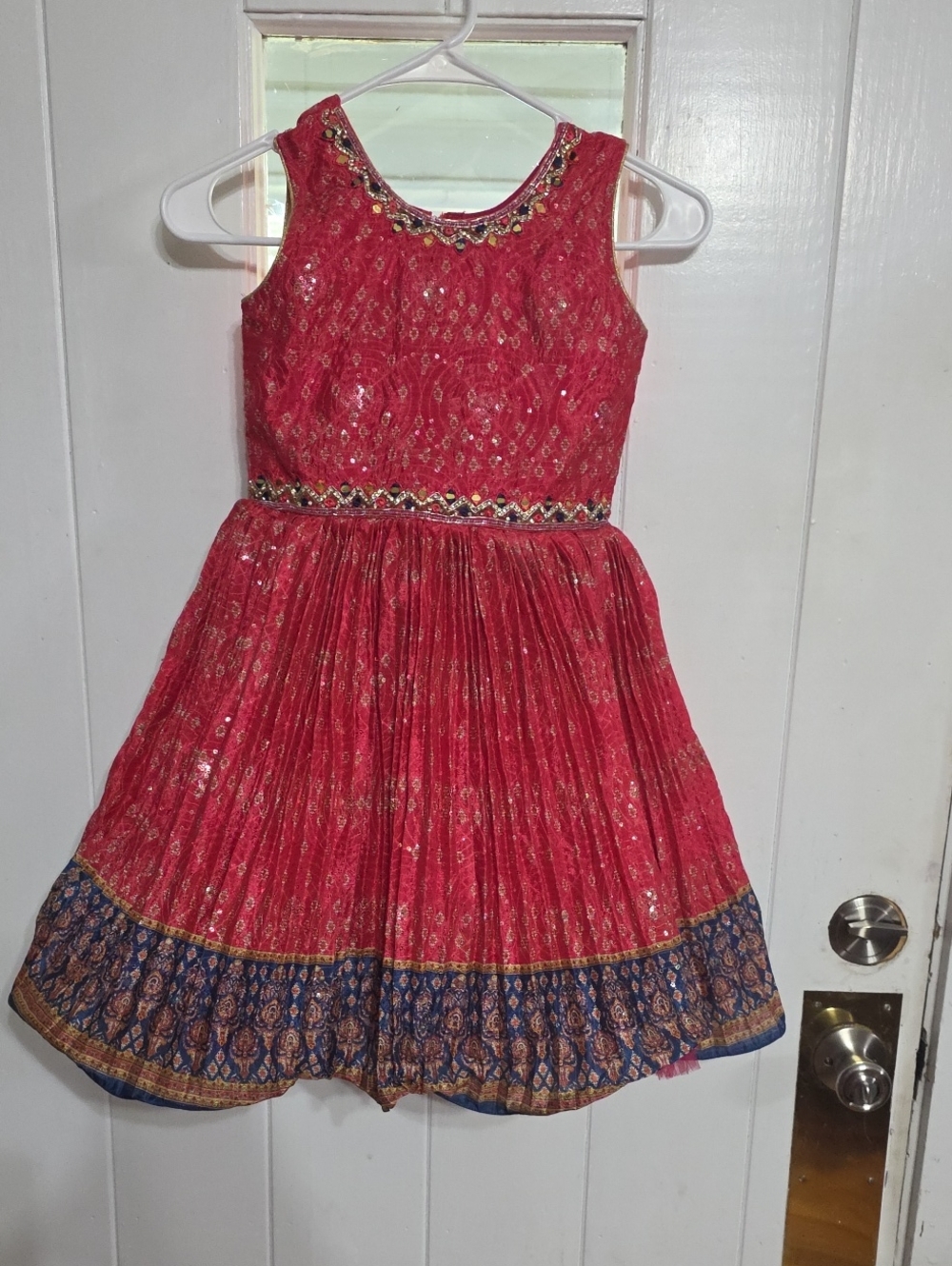 Panicky Girls Fancy Dress Blingy Pleated Crinoline Red/Blue Holidays Sz 10? READ